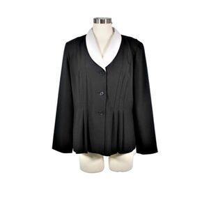 Vintage 90s Shawl Blazer Pleated Front 3-Buttons Black & White Women's Size 12